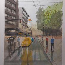Mi proyecto del curso: Paisajes urbanos en acuarela. Fine Arts, Watercolor Painting, and Architectural Illustration project by albertonadamas - 02.06.2024