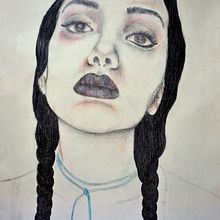 Autorretrato, lápis de cor, grafite, A1 . Desen în creion de Thais Ferreira - 02.15.2024