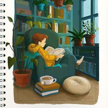 Cozy reading nook . Projekt z dziedziny Projektowanie postaci,  R, sunek, Ilustracja c, frowa, Ilustracje dla dzieci, R, sunek c i frow użytkownika Ulrike Niedlich - 16.02.2024