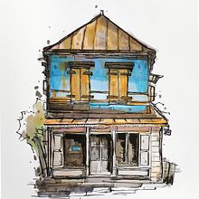 Mon projet du cours : Esquisses d'architecture expressives aux feutres de couleur. Un proyecto de Bocetado, Dibujo, Ilustración arquitectónica, Sketchbook e Ilustración con tinta de nathalielandeau - 16.02.2024