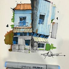 My project for course: Expressive Architectural Sketching with Colored Markers. Sketching, Drawing, Architectural Illustration, Sketchbook & Ink Illustration project by Marc-Adems Dor - 02.19.2024