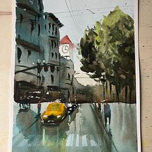 Mi proyecto del curso: Paisajes urbanos en acuarela. Projekt z dziedziny  Sztuki piękne, Malowanie akwarelą,  R i sunek architektoniczn użytkownika anaisromasanta - 24.02.2024