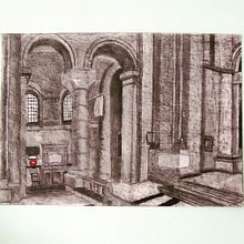 St. Anne's Cathedral Interior, chalk & charcoal. Een project van Interactief ontwerp,  Schetsen,  Architecturale illustratie y  Tekening van Gemma Garrett - 25.02.2024