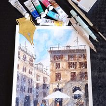 My project for course: Modern Techniques for Watercolor Cityscapes. Painting, and Watercolor Painting project by Handan Ulusoy Ay - 02.22.2024