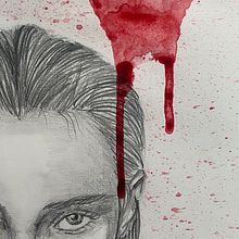 Retrat en blanc i negre amb fons a color | Dibuix artístic | 2n BA | . Desen în creion și Pictură în acuarelă de Meritxell Esteve Avileo - 02.26.2024
