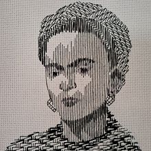 Frida Kahlo bordada en blackwork. Bordado, e Design têxtil projeto de M. Lucía Salazar G. - 27.02.2024