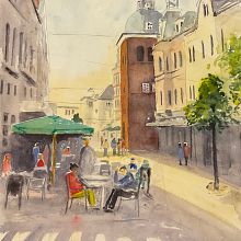 Mein Abschlussprojekt für den Kurs: Stadtlandschaften in Aquarell. Projekt z dziedziny  Sztuki piękne, Malowanie akwarelą,  R i sunek architektoniczn użytkownika harald_rinck_meerkunst - 03.03.2024