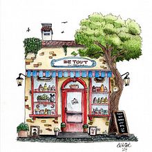Local store. Watercolor Painting project by Bertrand Haulotte - 03.03.2024