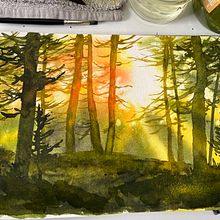 My project for course: Dreamy Watercolor Landscapes: Paint with Light. Pintura, e Pintura em aquarela projeto de katya_v03 - 05.03.2024