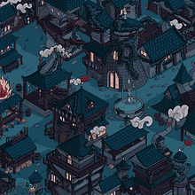 Village isométrique  . Ilustrație digitală de Emma Roussel - 01.29.2024