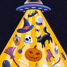 Halloween no Espaço. Design, Advertising, Digital Illustration, Editorial Illustration, and Children's Illustration project by Nayane Senha - 03.10.2024