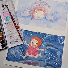 anime drawing with watercoler. Pencil Drawing, and Watercolor Painting project by mariska de roos - 03.17.2024