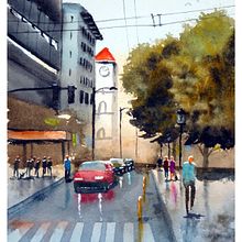 Mein Abschlussprojekt für den Kurs: Stadtlandschaften in Aquarell. Un progetto di Belle arti, Pittura ad acquerello e Illustrazione architettonica di Claudia Borchert - 20.03.2024