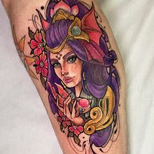 Nami Cajado Resplendoroso Neo Trad: Concep art e Tatuagem. Een project van  Ontwerp,  Tatoeageontwerp, Digitale illustratie y  Tekening van Paola Felintro da Silva - 02.03.2024
