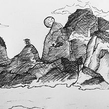 D.A  Paisatge a Rotring. Ilustração tradicional e Ilustração com tinta projeto de Mireia Sempere Garcia - 09.04.2024