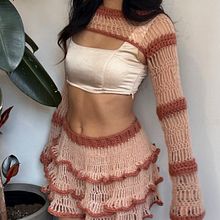 Cherry Blossom Striped Bolero & Ruffled Skirt Matching Set. Arts, Crafts, Crochet, and Fiber Arts project by Grace Xu - 04.09.2024