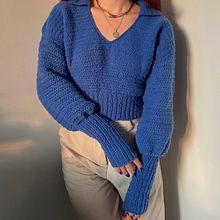 Blue Collared Balloon Sleeve Sweater. Crochet, Fiber Arts, Fashion Design, Arts, and Crafts project by Grace Xu - 04.09.2024