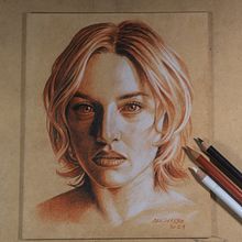 Kate Winslet - Tricromía sobre madera. Un proyecto de Ilustración tradicional, Dibujo a lápiz, Dibujo, Dibujo de Retrato, Dibujo realista, Dibujo artístico, Dibujo con lápices de colores y Bellas Artes de Néstor Canavarro - 18.04.2024
