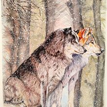 Lobos en la nieve . Projekt z dziedziny Malowanie akwarelą użytkownika Maite Dalmau - 24.04.2024