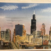Downtown Chicago, view from The Madison rooftop. Watercolor Painting project by Steve Mitchell - 05.01.2024