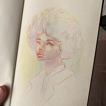 Mon projet du cours : Dessin de portraits expressifs aux crayons de couleur . Drawing, Portrait Drawing, Sketchbook, and Colored Pencil Drawing project by despresthelma03 - 05.01.2024