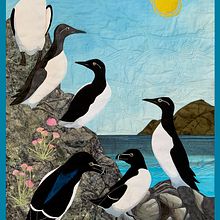 Razorbills and guillemots “Just hangin”. Textile Design project by Rosalind Johansson - 05.16.2024