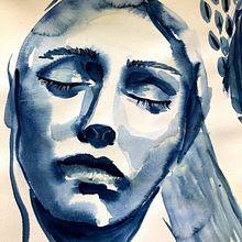 portrait studies in blue gauche. Traditional illustration project by Jules S - 05.16.2024