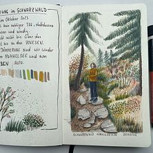 Mein Abschlussprojekt für den Kurs: Landschaften im Skizzenbuch: ein farbenfroher Ansatz. Sketching, Creativit, Pencil Drawing, Drawing, and Sketchbook project by Anke Weber - 05.22.2024