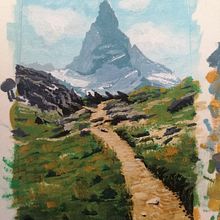 Landscape gouache (hesitating on extra details). Fine Arts, Painting, Naturalistic Illustration, and Gouache Painting project by fersq - 05.25.2024