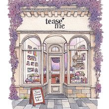 Imaginary shop illustration for Tease Me. Un proyecto de Ilustración arquitectónica, Ilustración con tinta, Pintura a la acuarela y Dibujo de Urban Anna - 26.05.2024