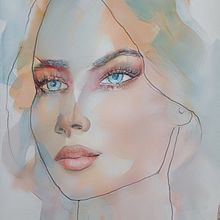 Mon projet du cours : Portrait artistique à l’aquarelle. Un proyecto de Bellas Artes, Pintura, Pintura a la acuarela y Dibujo de Retrato de Jean WEISE - 29.05.2024