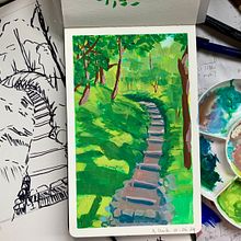 My project for course: Landscape Painting with Gouache for Beginners. Fine Arts, Painting, Naturalistic Illustration, and Gouache Painting project by K Clark - 06.01.2024