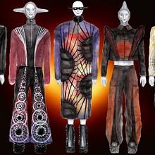 Sketches of the collection "Black Hole".. Un progetto di Design, Costume design, Design di accessori, Pittura, Belle arti, Design di scarpe, Bozzetti, Illustrazione di moda, Fashion design, Pattern design, Creatività, Disegno con matite colorate, Pittura ad acquerello e Textile Design di Maria Kravtsova - 03.06.2024