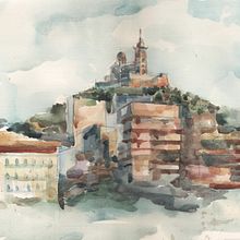 Marseille Notre Dame de la Garde . Projekt z dziedziny Malowanie akwarelą użytkownika Saiora BOLTABAIEVA - 09.07.2009
