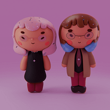 Two characters in Kawaii style in Blender Ein Projekt aus dem Bereich Traditionelle Illustration, Design von Figuren, Digitale Illustration, 3-D-Modellierung und Manga von dessaintviviane - 17.06.2024