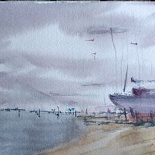 Mein Abschlussprojekt für den Kurs: Illustration moderner Landschaften mit Aquarell . Arte plastice și Pictură în acuarelă de Heidrun Kretschmer - 06.20.2024