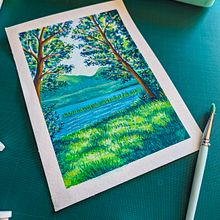 Mon projet du cours : Initiation à la peinture de paysages à la gouache. Un proyecto de Bellas Artes, Pintura, Ilustración naturalista				 y Pintura gouache de Cindy Tardiou - 23.06.2024