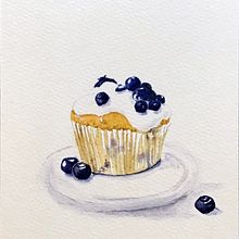 Blueberry muffin and Paris-Brest with Watercolor. Projekt z dziedziny Trad, c, jna ilustracja,  Sztuki piękne,  Malarstwo i Malowanie akwarelą użytkownika na_ss - 25.06.2024