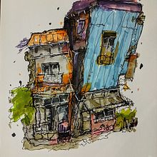 Mon projet du cours : Esquisses d'architecture expressives aux feutres de couleur. Projekt z dziedziny Sketching,  R, sunek,  R, sunek architektoniczn, Sketchbook,  R i sunek atramentem użytkownika haddadzakary - 30.06.2024