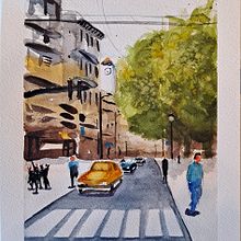 Mi proyecto del curso: Paisajes urbanos en acuarela. Fine Arts, Watercolor Painting, and Architectural Illustration project by abrebaeroradioactivo - 07.04.2024