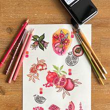 Botanical Pomegranate Painting. Un proyecto de Ilustración tradicional y Artesanía de Analia Magu - 15.07.2024