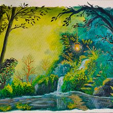My project for course: Fantasy Landscapes with Watercolor & Gouache. Fine Arts, Painting, Watercolor Painting, Naturalistic Illustration, and Gouache Painting project by Martina Zrnic - 07.16.2024