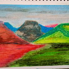 My project for course: Landscapes with Oil Pastels and Crayons: Playing with Light. Un projet de Illustration traditionnelle, Dessin, Dessin artistique, Beaux Arts, Dessin au cra , et on de Leonardo Santiago Meyer - 16.07.2024