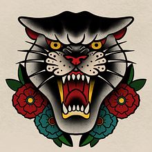 Traditional tattoo style panther. Traditional illustration project by emmihelen - 07.22.2024