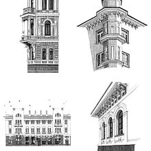 Architecture of Kharkiv. Een project van  Beeldende kunst,  Schetsen,  Architecturale illustratie y  Illustratie met inkt van Nikita Busyak - 24.07.2024
