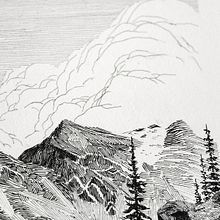 Mountains . Een project van  Beeldende kunst,  Artistieke tekening,  Illustratie met inkt, Naturalistische illustratie, Traditionele illustratie y  Schetsen van Nikita Busyak - 25.07.2024