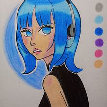 Blue hair. Traditional illustration, Colored Pencil Drawing, Design, Product Photograph, Portrait Drawing, Artistic Drawing, Pencil Drawing, and Realistic Drawing project by Ivan Enriquez - 08.02.2024