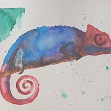 Ejercicio húmedo sobre húmedo Camaleón . Watercolor Painting project by Cristina Fuentes García - 08.11.2024