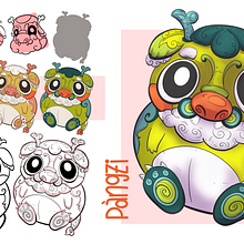 Pàngzi. Diseño de personaje toy a estilo cartoon.. Character Design, Digital Illustration, and Concept Art project by Lucy Rodriguez - 08.14.2024