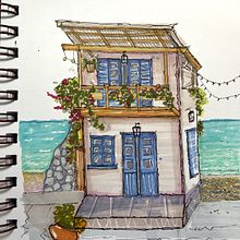 beira mar. Traditional illustration, Architecture, Fine Arts, Painting, Set Design, Street Art, Drawing, Creativit, and Artistic Drawing project by Andreah Muniz - 08.14.2024